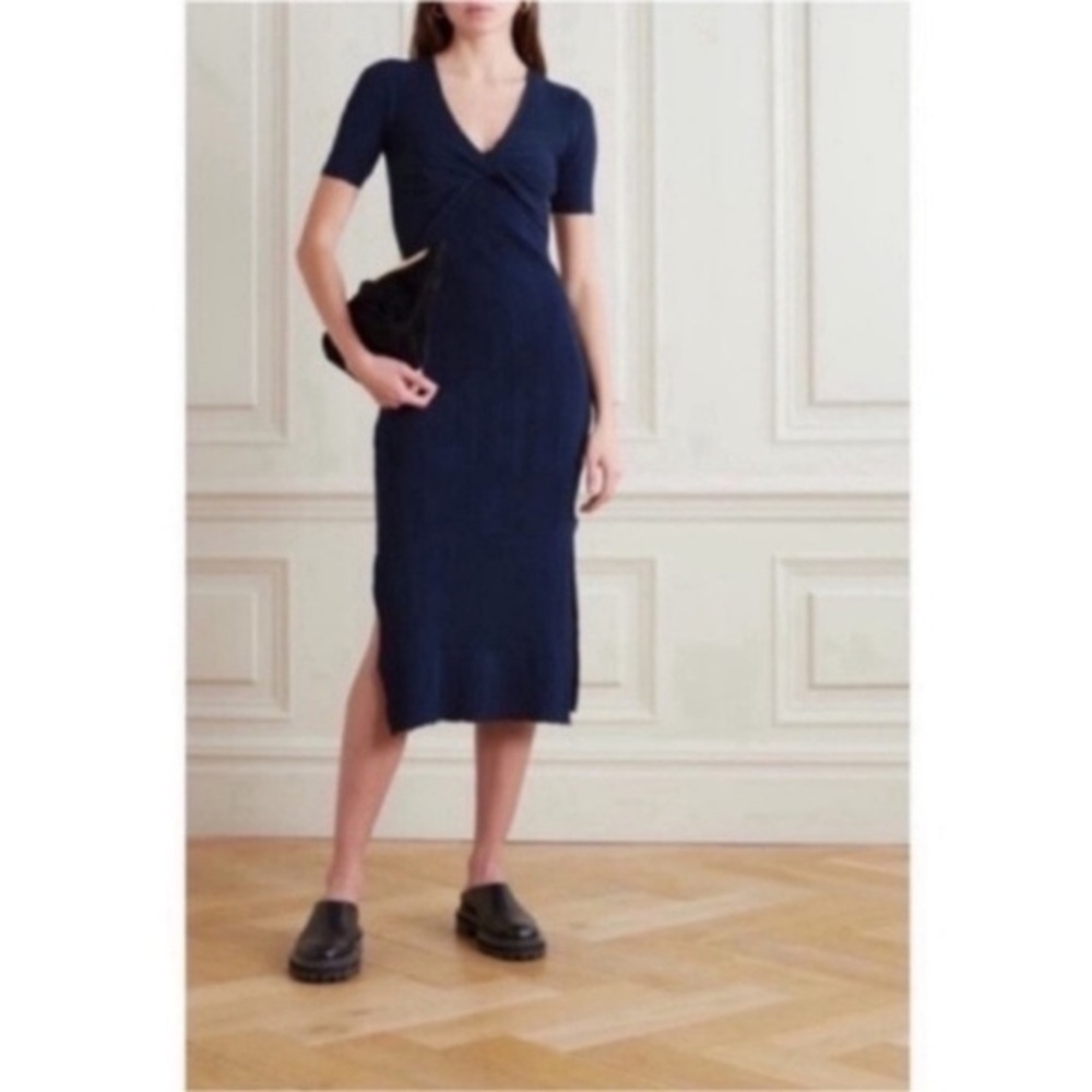Frame Dress Front-Twist Rib Bodycon Midi In Navy - image 1